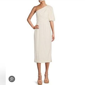 🏷Antonio Melani Lindy One Shoulder Sheath Dress In Ivory Linen